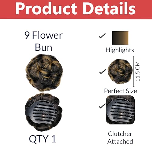 Image of TEMPERIA Hair Buns for Women - Juda Accessories For Women - Hair Buns Clip - Artificial False Fake Hair Donuts Bun Maker Extension - Brown Highlight Shade - Pack of 1