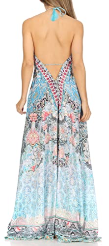 Image of Sakkas Lizi Womens Maxi High-Low Halter Handkerchief Long Dress Beach Party