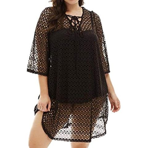 Red Dot Boutique 8042 - Crochet Lace Plus Size Beach Swim Cover up Top Dress (3X, Black) Cover