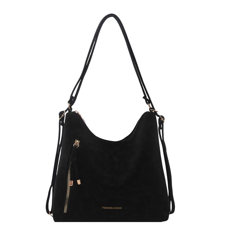 Bolsa feminina Hobo Mochila vintage despojada grande bolsa transversal camurça design dupla face mochila conversível, Preto, Large, Preto