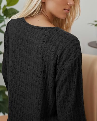 Image of Lotusmile Women's Soft Fuzzy Knit Hollow Out Lace Blouses Criss Cross V Neck Tops for Women Dressy Casual