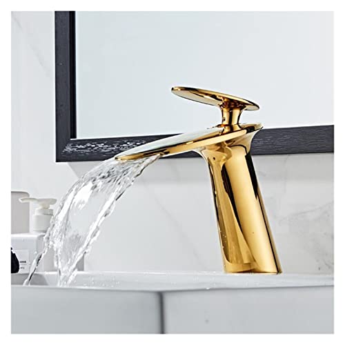 Robinet d'eau chaude froide anti-éclaboussure à effet cascade pour lavabo doré - 4