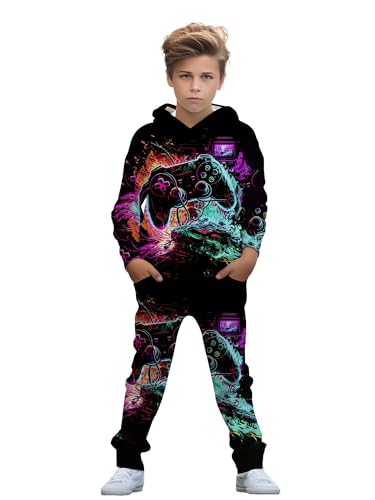Image of boys' clothing sets, 2-Piece Hoodie & Pants Outfits for Boys Size 4-14 | Lightweight Non-Fleece Fall & Spring Clothing Sets