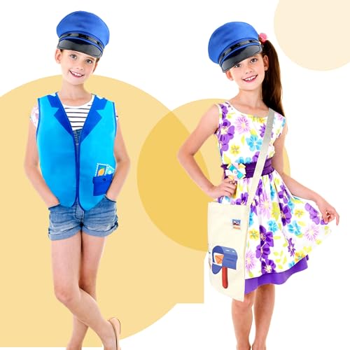 Disfraz infantil de cartero con chaleco, gorra y bolsa miniatura 7
