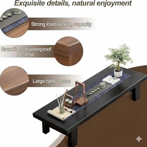 Image of Modern Black Coffee Table with Multi-Level Design, Contemporary Living Room Furniture, Rectangular Wood Table with Storage Space (Walnut, 132 * 50 * 38)