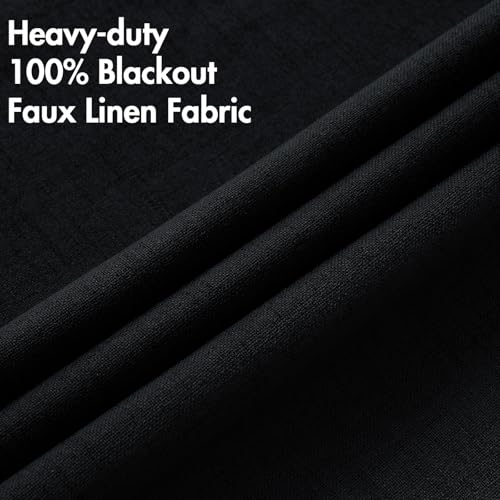 Image of MIULEE Linen Texture Curtains for Bedroom Solid 100% Blackout Thermal Insulated Halloween Black Curtains Grommet Room Darkening Drapes for Living Room 52x45 Inch (2 Panels)
