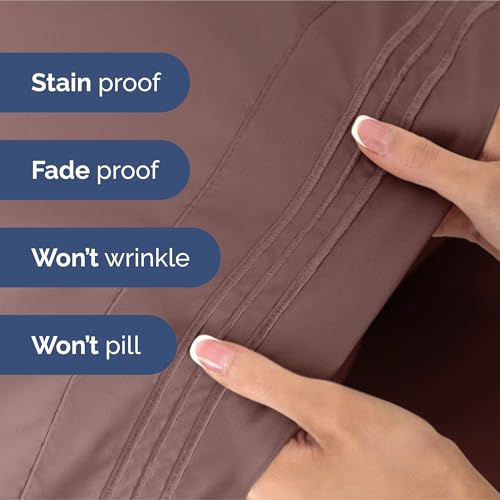 Image of Split King Size 5 Piece Sheet Set - Ultra Soft & Cooling Bed Sheets - Clay | Fits 8 Inch to 16 inch Mattress, Wrinkle Free & Fade Resistant with Deep Pockets, Breathable, Comfy Hotel Luxury Bedding