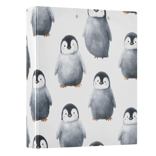 Image of 3 Ring Binder Black Penguin 1.5 inch Binders Three Ring Binders with Clipboard Fit 8.5'' x 11'' Paper 3 Interior PVC Clear Pockets for Office Supplies