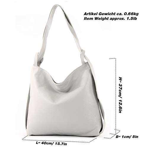 modamoda de T192 Damen Leder Rucksack Schultertasche 2in1 handmade in Italy, Farbe:Schwarz