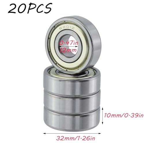 Image of Antrader 20-Pack 12mm x 32mm x 10mm 6201Z Double Shielded Deep Groove Radial Ball Bearings