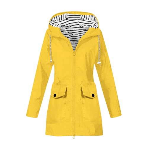 Shffuw Chubasquero Mujer Largochaqueta Mujer Entretiempo Gabardina de otoño e invierno para mujer, abrigo para escalar al Poncho Impermeable Mujerchaqueta Reflectante (Yellow, XXL)