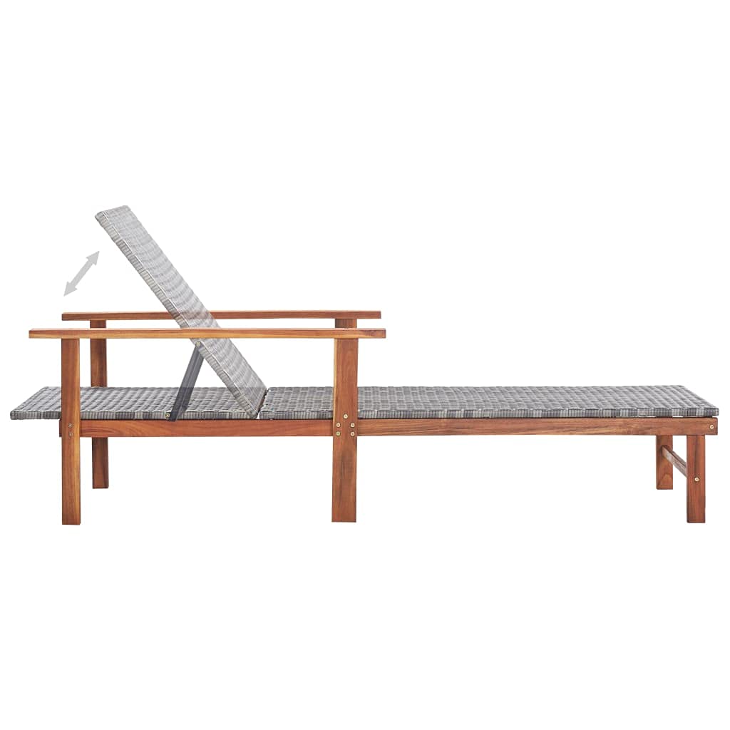 vidaXL Lettino Prendisole Polyrattan e Legno Massello di Acacia Grigio