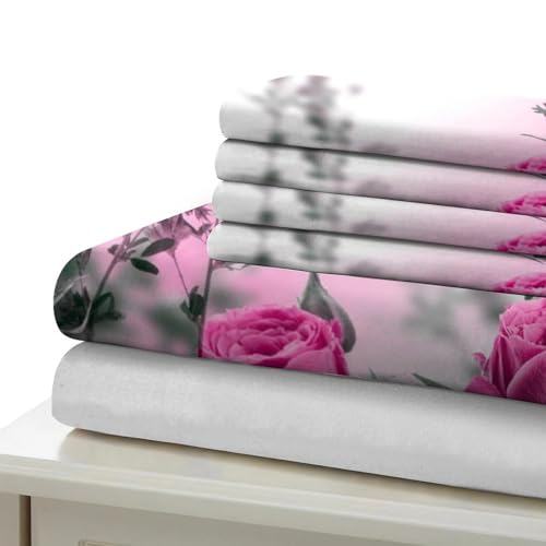 Parure de lit imprimé en 3D fleurs de magnolia rose housse de couette 260x220