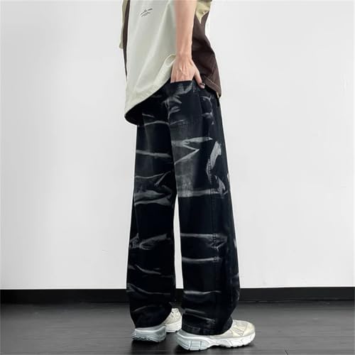 Men Street Tie Dye Design Trousers Neutral Loose Pocket Wide Leg Washing Jean Pants3