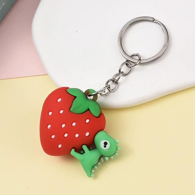 GenericAK Store Cute 3D Cartoon Strawberry Fruit Design Silicone Rubber Keychain with Metal Hook Keyring for KIds Girls Car, Bike, Purse Bag Pendant, Gift