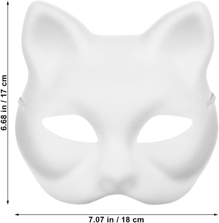 10 PCS Cat Mask Fox Masks for Adults, White Paper Mask to DIY Paint Blank Animal Dress Up Masks for Birthday Party Favors, Stage Costumes Accessories