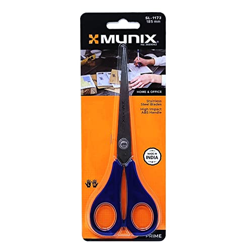 Image of Munix SL-1173 185 mm / 7.2 inch Stainless Steel Scissors | Pointed Tip with Shock Proof Body | Ergonomic & Comfortable Handles | Lightweight Multipurpose Scissor | Dark Blue, Pack of 1 - Color May Vary