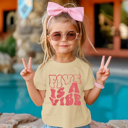 IZYJOY Girl Boy 5th Birthday Shirt Five is A Vibe Birthday T-Shirt Kids 5 Year Old Party Tee Top Fifth B-Day Outfits2