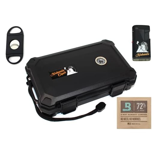 Travel Cigar Humidor with Hygrometer, Gift Set Double Flame Lighter and Cigar Cutter/Waterproof, Crushproof.