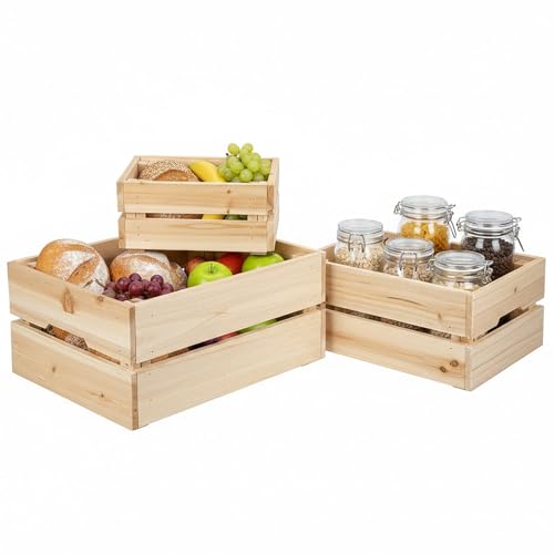 Oairse Set of 3 Rustic Wooden Storage Crates - Vintage