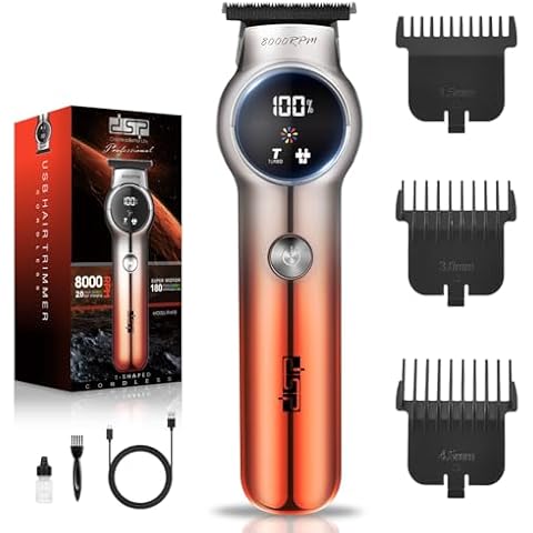 DSP Zero Gap Trimmer for Men, Hair Trimmer for Men, Clippers for Hair Cutting, Turbo Speed, Cordless Clippers for Men, USB C, 8000 RPM, Fast Charging, LED Display (Red) Cover