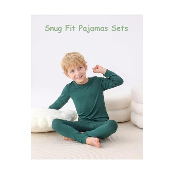 JunNeng Bamboo Viscose Pajamas for Toddler Baby, Boys Girls Solid Snug Fit Pajamas Long Sleeve Sleeper