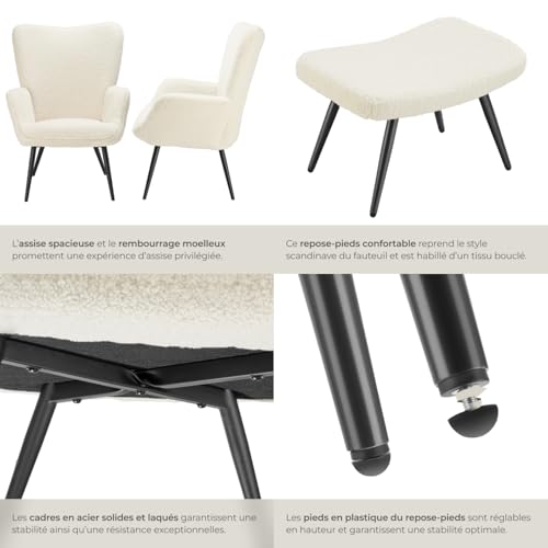 Fauteuil rembourré Bouclé crème - vue 7