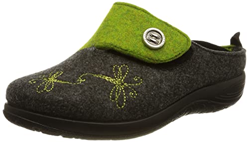 FLY FLOT Damen 864172 Hausschuh, anthrazit/grün, 38 EU