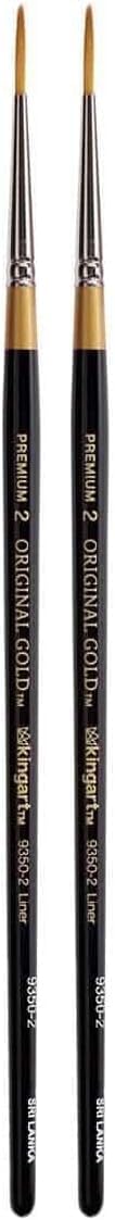 KINGART Original Gold 9350-18/0 Liner Series, Premium Golden Taklon Multimedia Artist Brushes, Painting Tools for Oil, Acrylic, Watercolor and Gouache (Pack of 4)