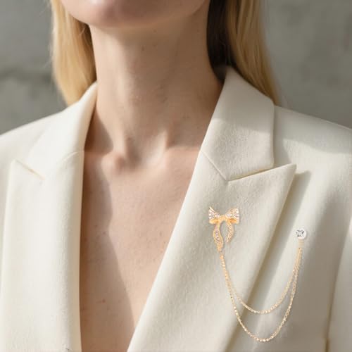 Image of 2PCS Crystal Hanging Chain Brooch Suit Pin for Men Women Vintage Crown Cross Star Diamond Broochs Gold and Silver Wedding Brooch for Clothes Dress Hats Bags Accessory