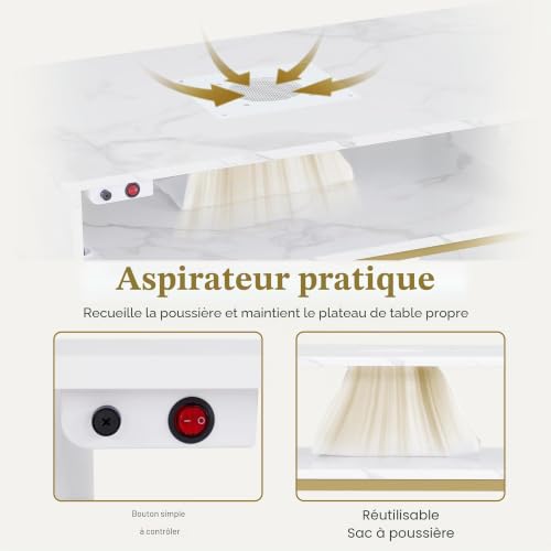 Table de manucure avec aspirateur et 3 prises électriques intégrées - 5