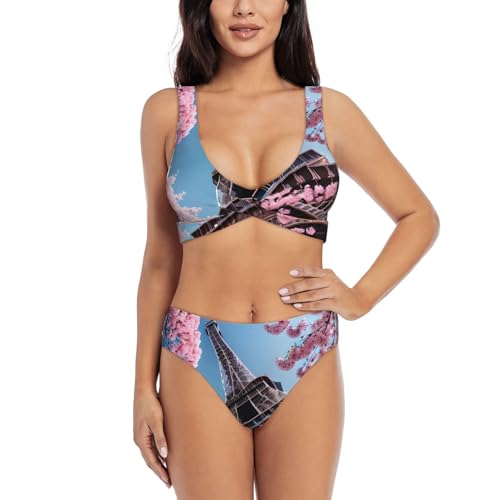Bikini 2 pièces femme imprimé Tour Eiffel de Paris avec maillot de bain gainant