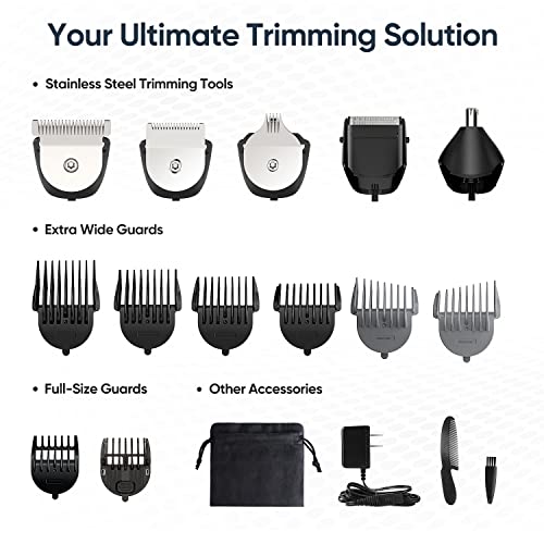 Baardtrimmer voor heren, elektrisch, professionele multifunctionele set voor baardhoofd, lichaam, gezicht, neus en oorhaar, 5-in-1 multifunctionele oplaadbare tondeuse, IPX6 - Image 8