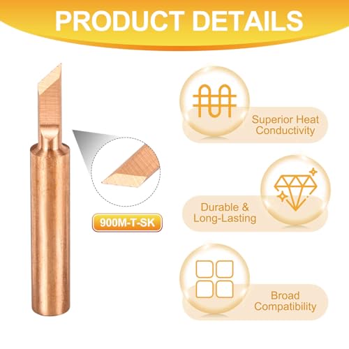 Image of MECCANIXITY 5 Pcs 900M Soldering Iron Tips Copper Non-magnetic Welding Head with Cleaning Sponge Pad Replacement for Solder Station Tip (900M-T-S.K)