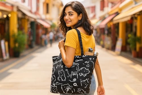 Image of BROGBUS Classics Canvas Tote Bags for Women Girls Canvas Handbag Zipper Large Capacity Shoulder Bag for College Office Use