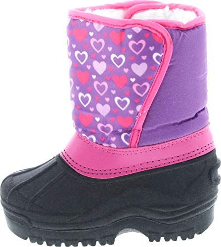 Kids Easy Slip On Waterproof Warm Winter Boots,Purple Hearts,7/82