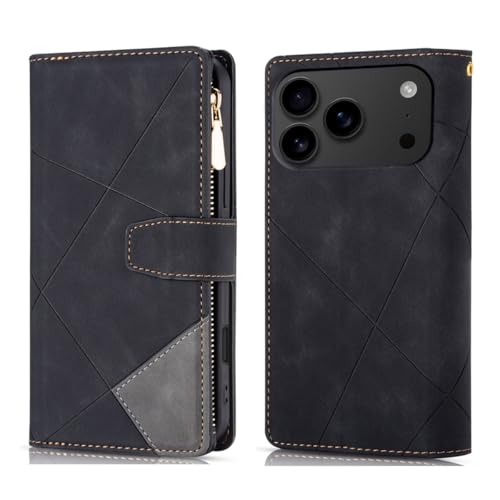 Étui en cuir iPhone 12 Pro Max noir premium avec fermeture éclair élégante