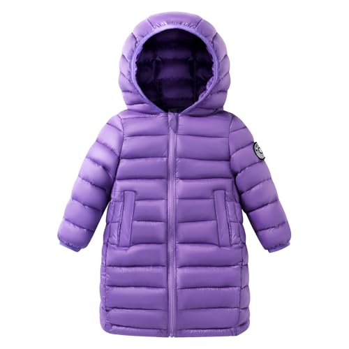 HILEELANG Kids Boy Girl Puffer Jacket Coat Hood Mid Length Light Weight Warm Insulated Padded Classic Solid Winter Outwear