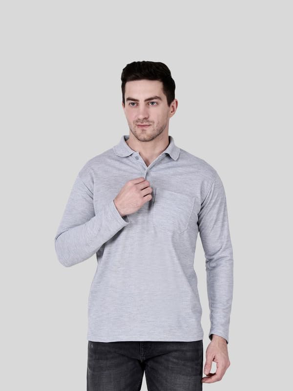 Image of Full Sleeve Men's Polo T-Shirt | Regular Fit, Soft & Breathable Cotton Blend Fabric | Classic Polo Collar, Casual & Office Wear | Available in Sizes M to 6XL, Multiple Colors
