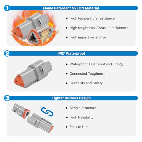 Image of Nilight 2 3 4 6 8 12 PIN DT Connector Kit 3 Sets Size 16 Solid Contacts