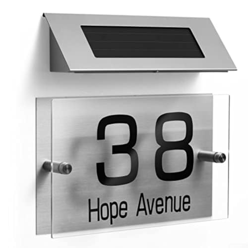 Lampe solaire double mode avec 18 LED, construction en acier inoxydable et charge solaire pour affichage numérique extérieur du numéro de maison sur les allées, jardins, patios et cours