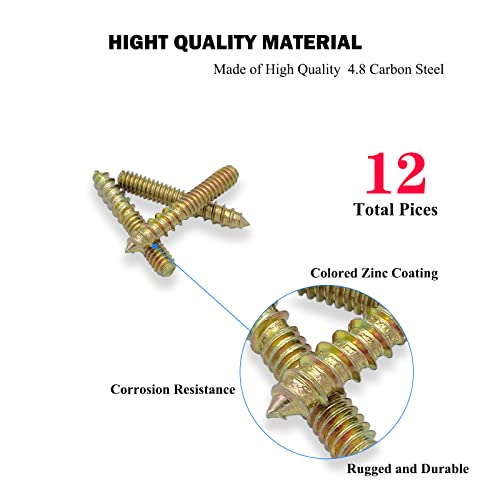 Image of 12 Pack 1 /4-20 x 1-1 /2 Inch Hanger Bolts 1 /4-20 inch Double Headed Bolts 1 /4 Wood Dowel Screw Self-Tapping Screw Hanger Bolts for Furniture Double Head Threaded Rods Bolt 37mm Length