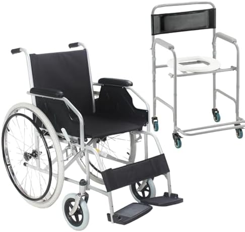 Kit Cadeira de Rodas Dobrável com Cadeira de Banho, Capacidade 12...