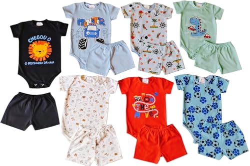 kit 14 Peças Body Bebê- Conjunto Infantil Body Manga Curta e Shorts Primavera e Verão (kit Menino Algodão, GG)