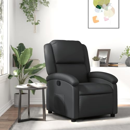 LoogCape Fauteuil de relaxation en cuir véritable noir, réglable avec fonction allongée jusqu'à 135 degrés, largeur d'assise 47 cm, cadre en bois et métal, siège pour salon, chambre, bureau et coin
