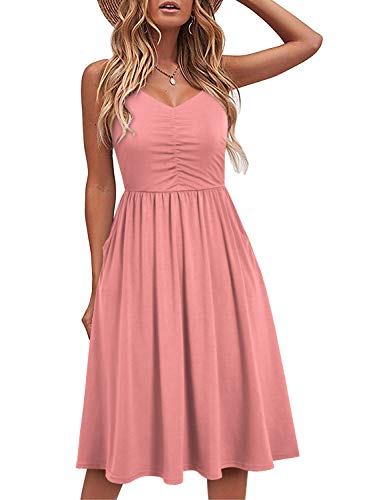 Image of YATHON Casual Dresses for Women Sleeveless Cotton Summer Beach Dress A Line Spaghetti Strap Sundresses with Pockets