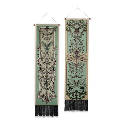 Tapisserie murale médiéval PLIGREAT lot de 2 suspensions avec pompons pour salon