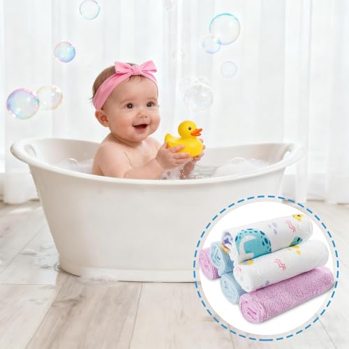 Image of Baby Washcloths, 24Pack Baby Wash Cloths Extra Soft & Ultra Absorbent, Baby Towels and Washcloths Face Towels for Unisex Boys Girls Body, Washclothes Gentle on Sensitive Skin, 9x9 Purple Dinosaur