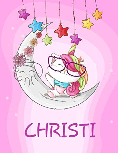 CHRISTI: Personalized Caticorn Sketchbook For Girls With Purple Name (120 Pages, Size 8.5" x 11")
