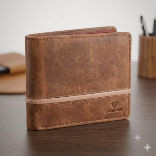 Image of Storescent Premium Genuine Leather Wallet for Men | Men's RFID Blocking Slim Purse | Hand-Stitched Pure Leather Gents Wallet (Vintage Brown)